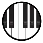 Close-up view of a piano keyboard focused on several white and black keys, symbolizing partners in melody, set against a circular black background.
